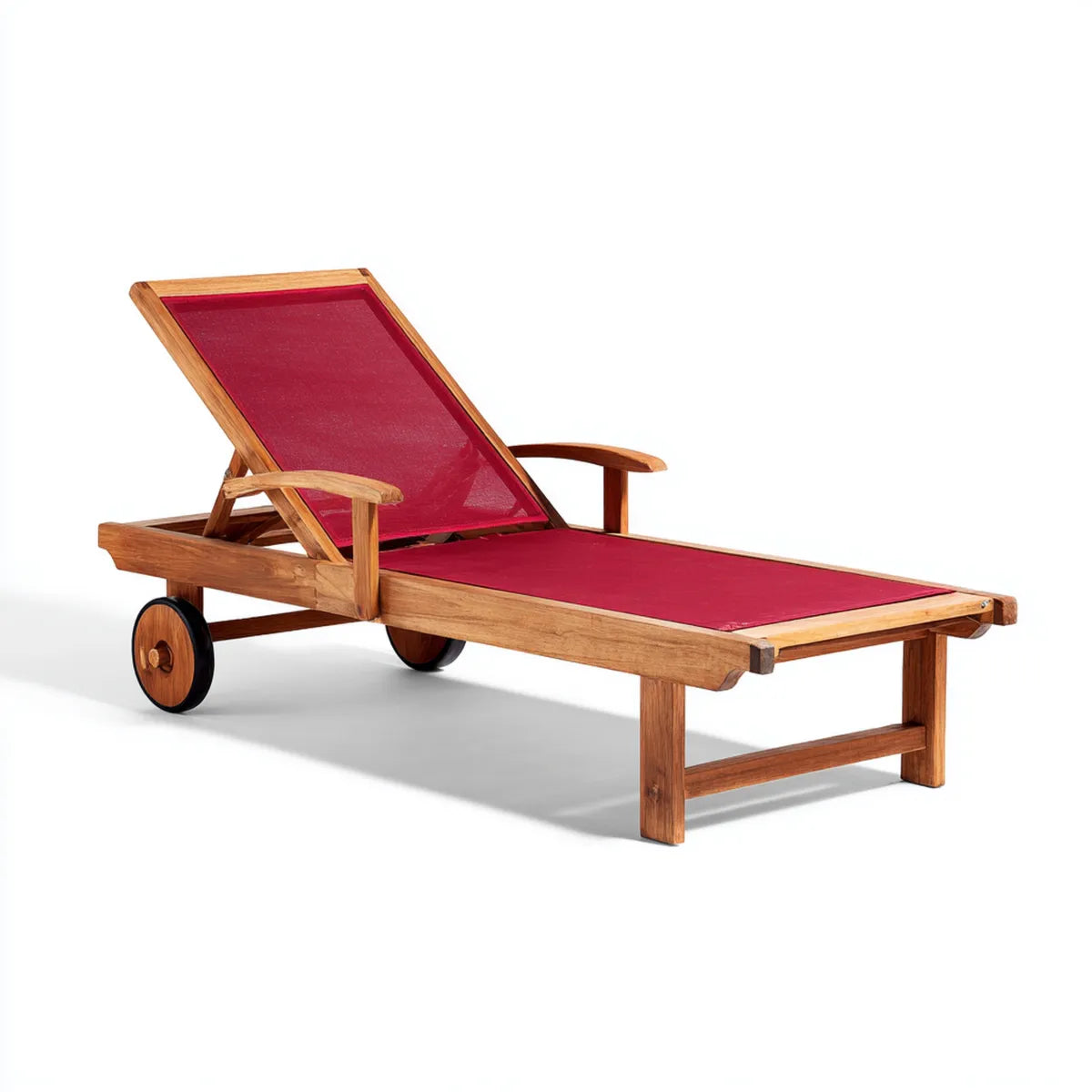Lettino prendisole reclinabile con ruote rosso 200 x 65 x 30-90 cm in legno massello di acacia rettangolare