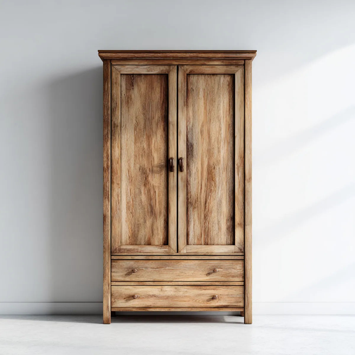 Armadio guardaroba 2 ante con 2 cassetti marrone naturale in legno massello di mango rettangolare 100 x 55 x 200 cm