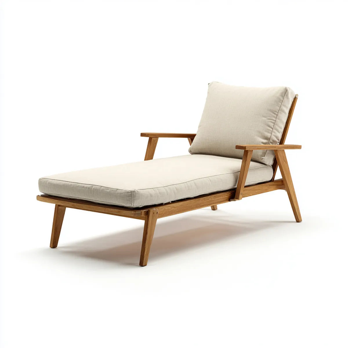 Lettino prendisole da giardino reclinabile beige in legno massello con cuscini 200 x 75 x 85 cm