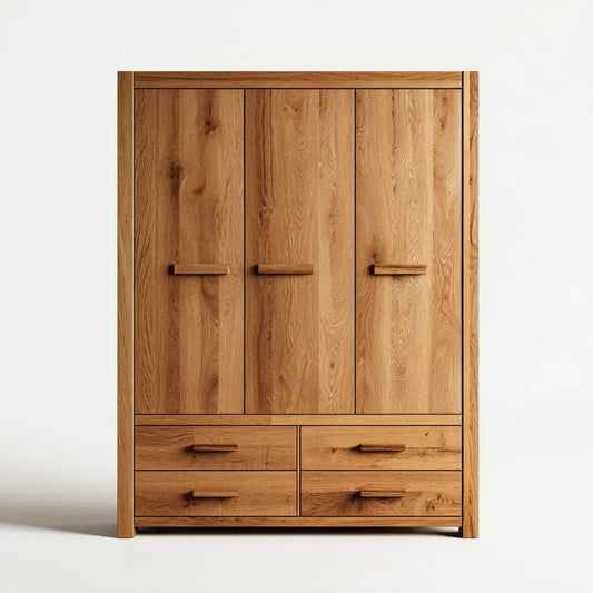 Armadio guardaroba 3 ante e 4 cassetti rovere naturale rettangolare 150 x 60 x 200 cm