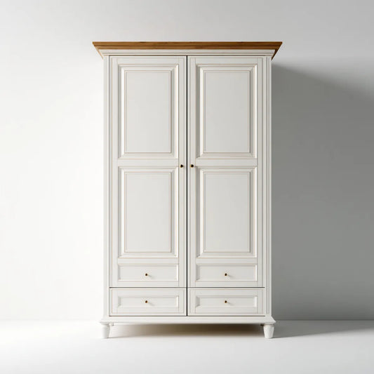 Armadio guardaroba a 2 ante avorio con 4 cassetti 120 x 60 x 220 cm in MDF laccato rettangolare