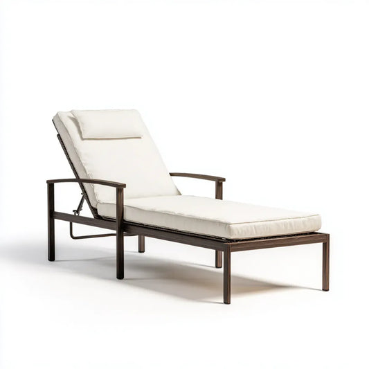Lettino prendisole reclinabile con braccioli crema e marrone scuro 200 x 70 x 88 cm in alluminio e fibra di polietilene