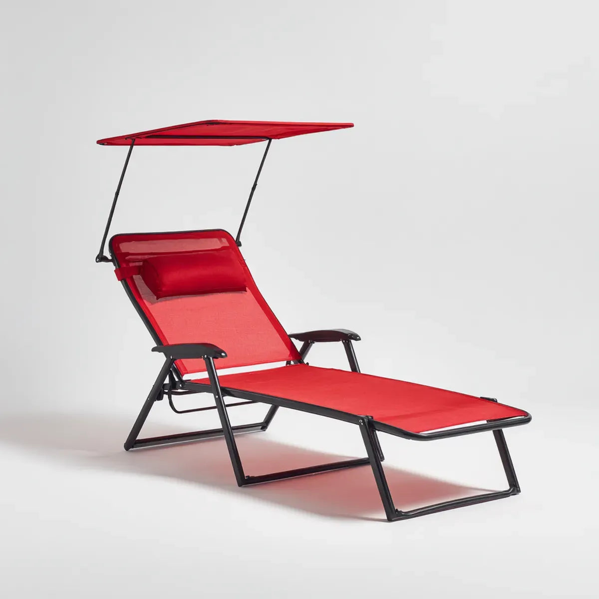 Lettino prendisole pieghevole rosso con tettuccio parasole 190 x 65 x 110 cm in acciaio e poliestere PVC rettangolare