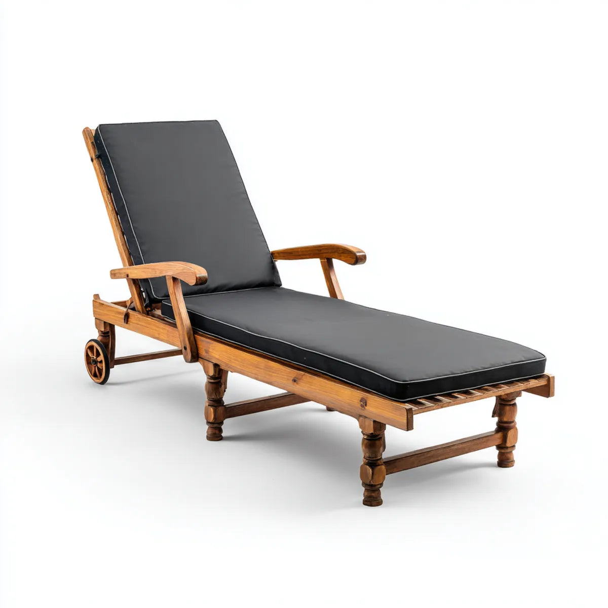 Lettino prendisole da giardino reclinabile nero in legno massello di acacia 200 x 65 x 35 cm