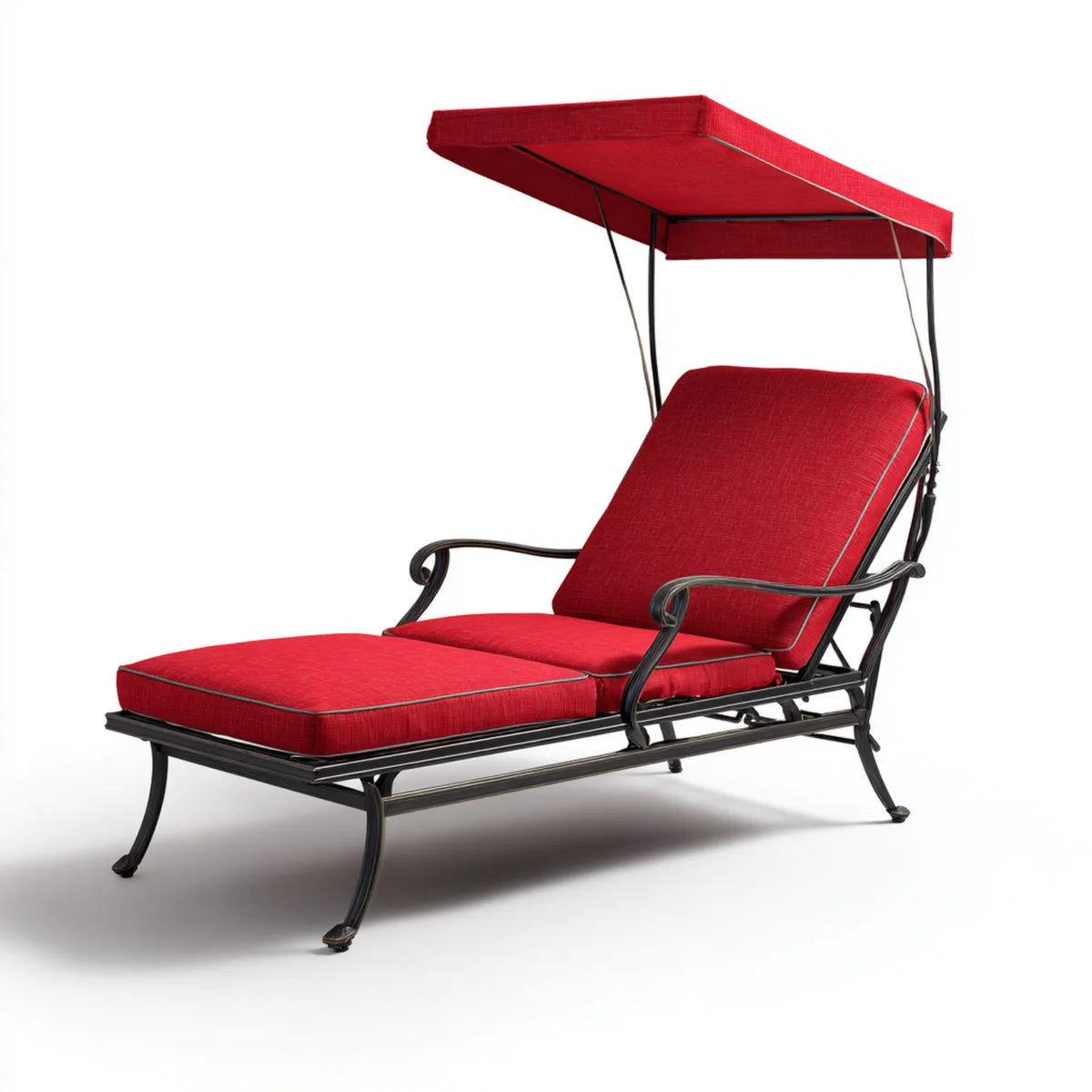 Lettino prendisole da giardino reclinabile con tettuccio rosso in acciaio e poliestere 200 x 70 x 195 cm