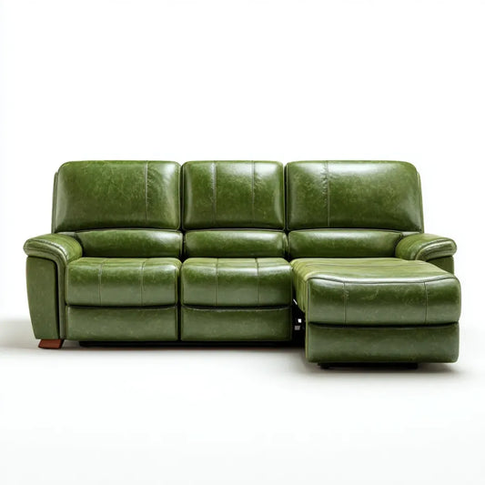 Divano reclinabile 3 posti verde in pelle sintetica PU con poggiapiedi 220 x 95 x 100 cm