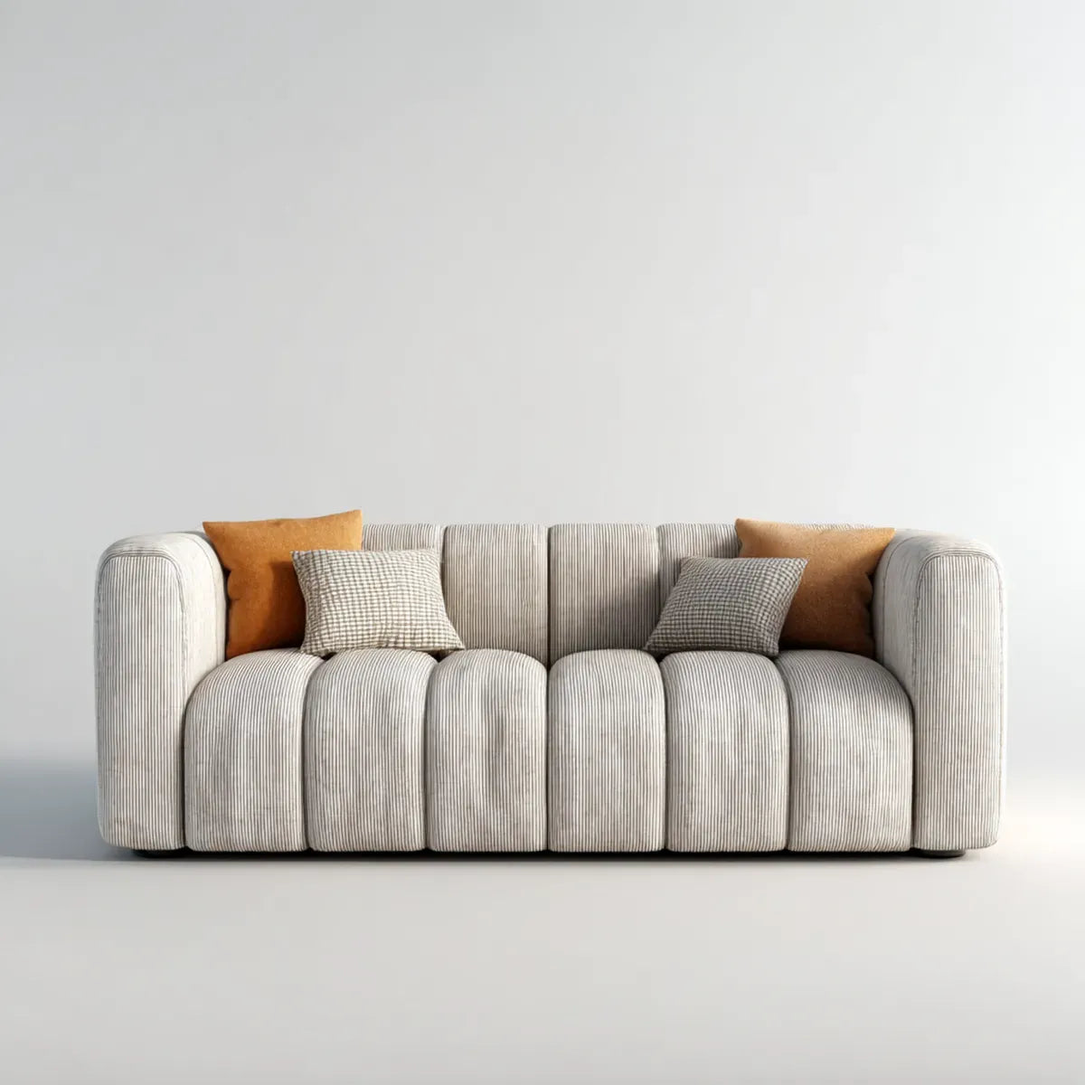 Divano 3 posti beige a coste in poliestere rettangolare 220 x 95 x 78 cm