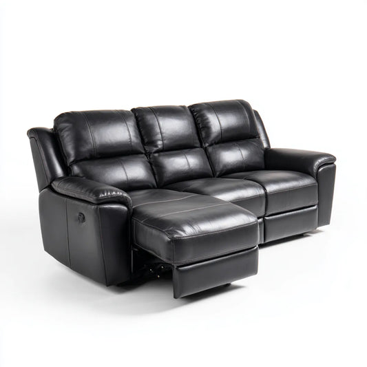 Divano reclinabile 3 posti nero in pelle sintetica PU rettangolare 210 x 95 x 102 cm