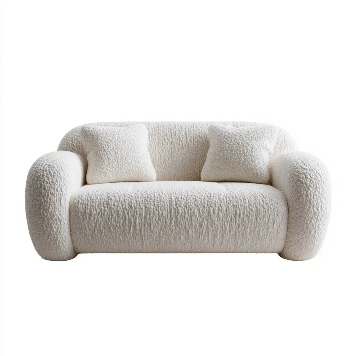 Divano 2 posti bianco crema 180 x 100 x 78 cm in poliestere bouclé con struttura arrotondata