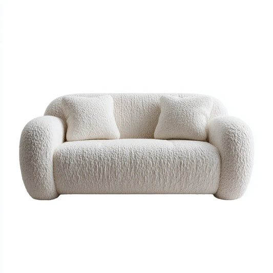Divano 2 posti bianco crema 180 x 100 x 78 cm in poliestere bouclé con struttura arrotondata