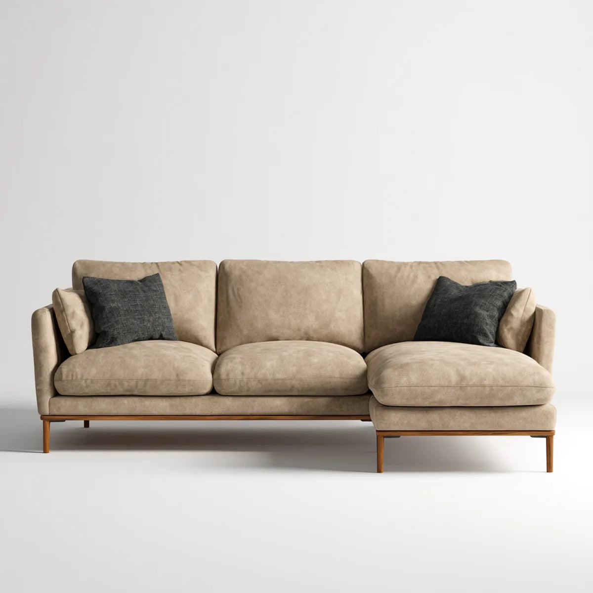 Divano angolare con penisola destra tortora in microfibra di poliestere 285 x 165 x 85 cm forma a L