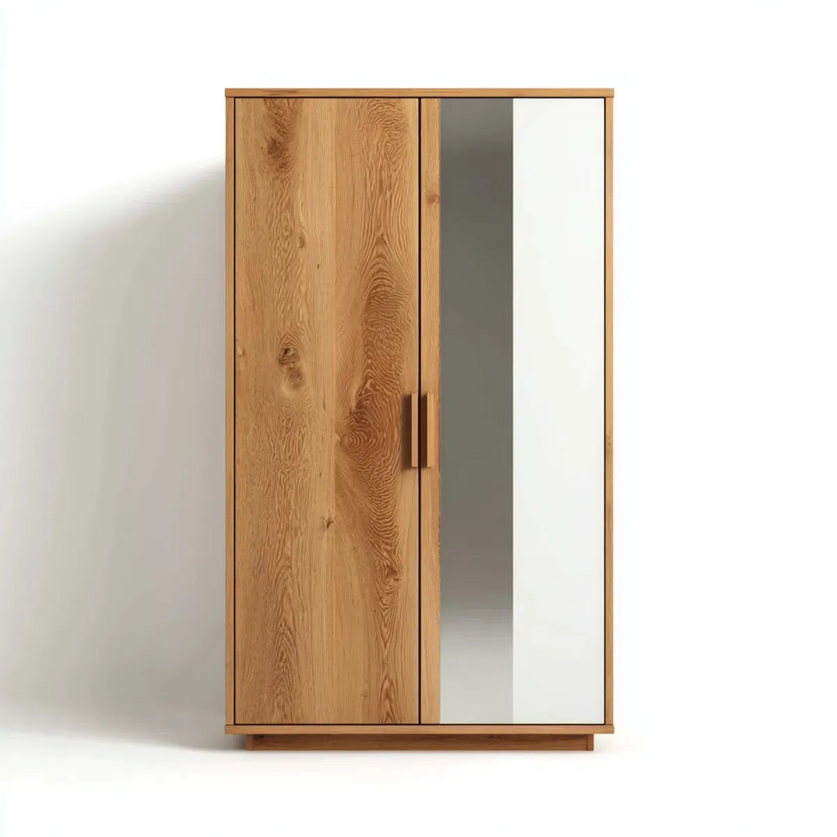Armadio guardaroba a 2 ante rovere naturale con specchio rettangolare 100 x 60 x 200 cm in rovere massello e vetro